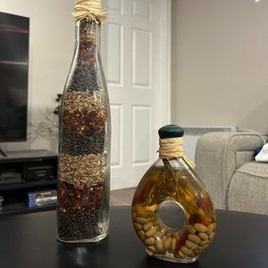 Decorative Grain, Seed, Spice & Oil Filled Bottles 17cm & 6cm Great for Kitchen